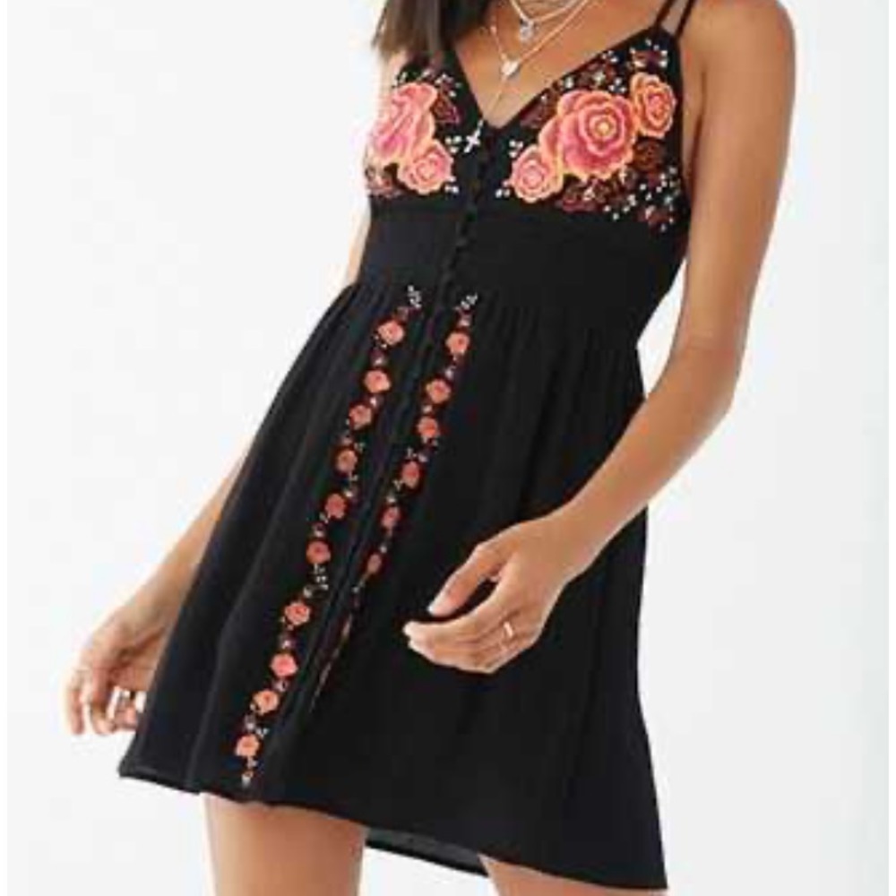Forever 21 Black Embroidered Boho Mini dress.